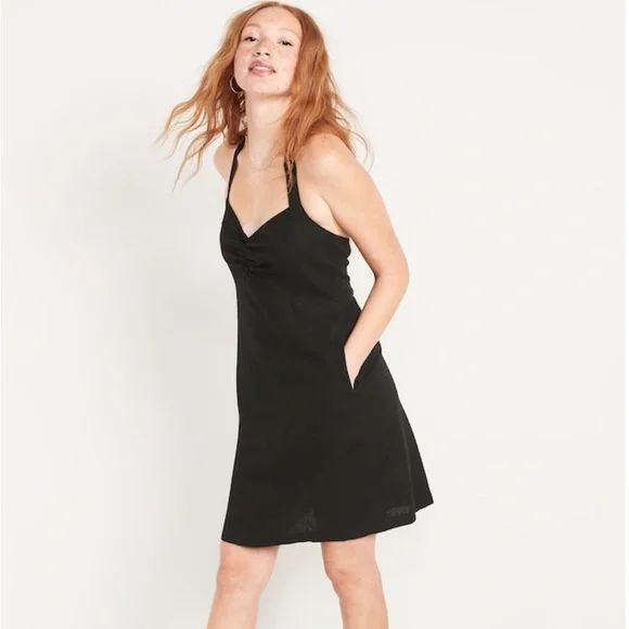 old navy halter dress Women's The Occasion Fit And Flare Satin Halter Midi Dress - Black